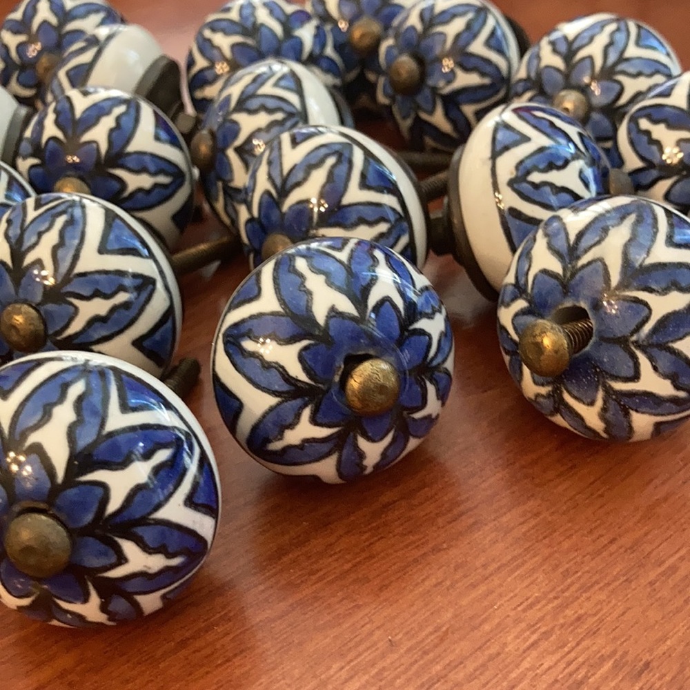 20 blue and white ceramic cabinetry knobs